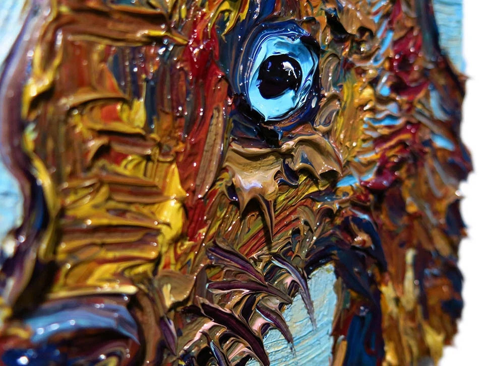 ORIGINAL OIL█PAINTING VINTAGE█ART SIGNED OUTSIDER cute POP ANIMAL PET NATURE EYE