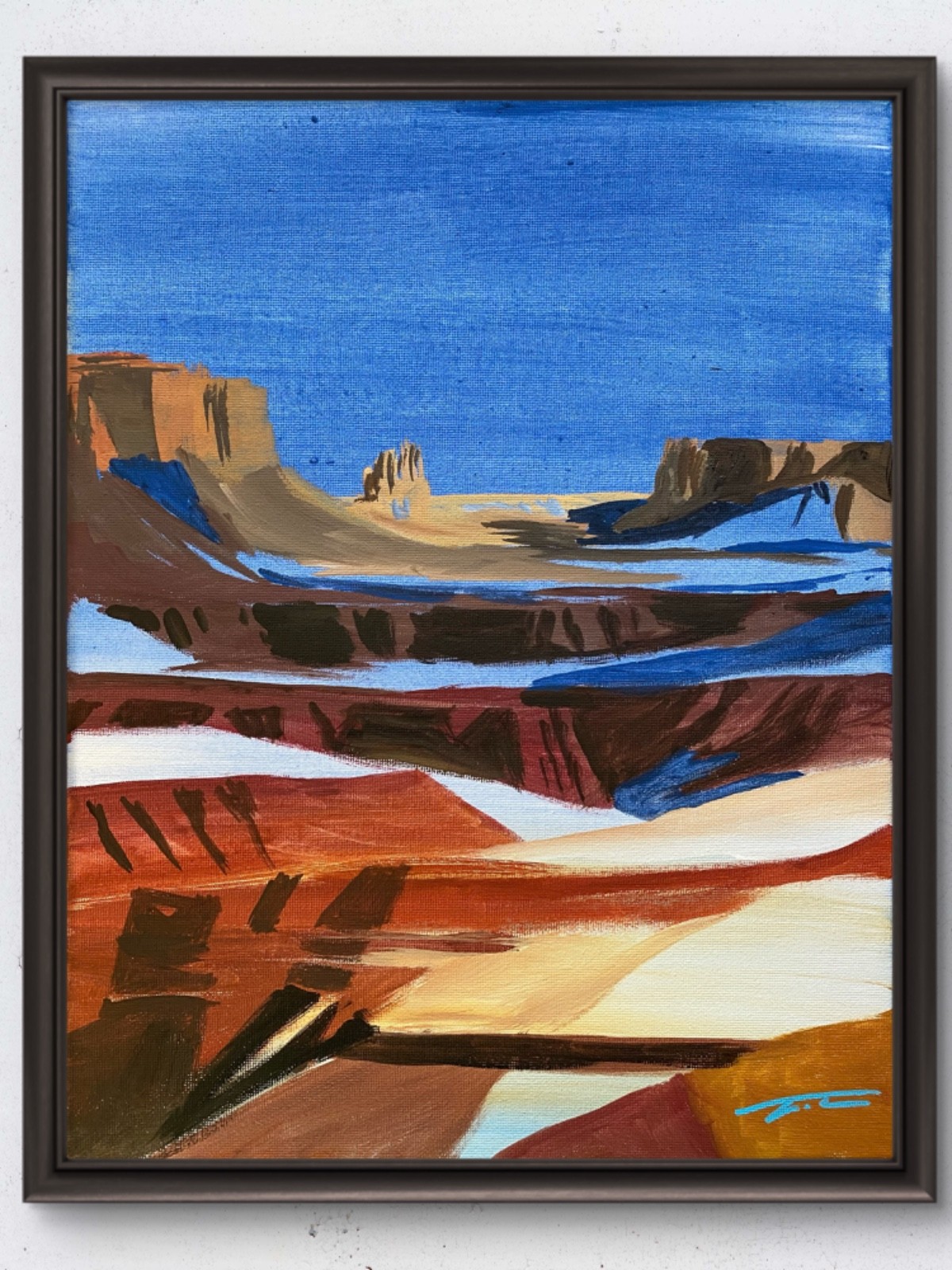 Blue And Brown Canyon Arizona Acrylic Original Art 14×11 Canvas
