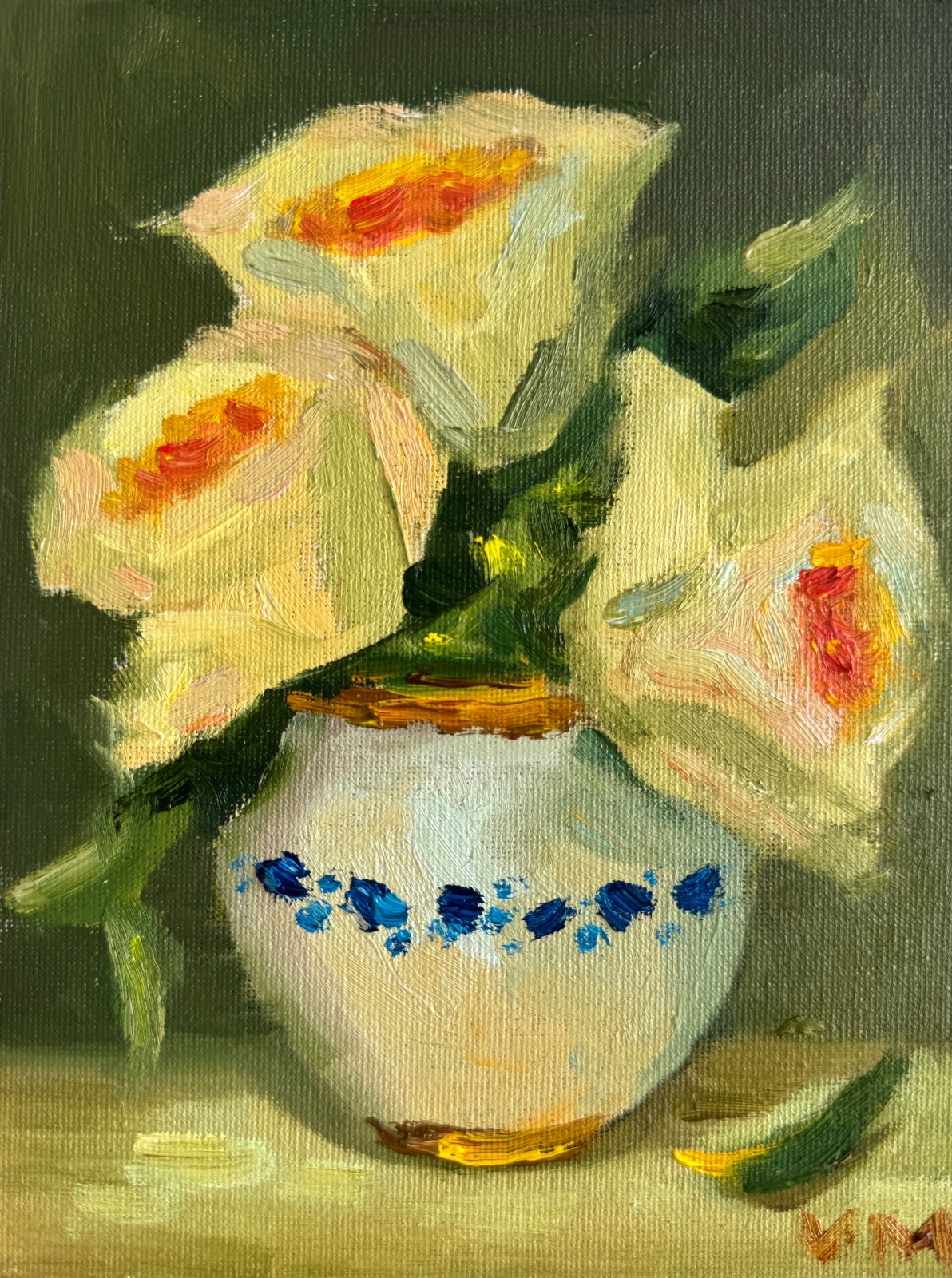 Yellow Roses Oil Painting Still Life Original Canvas Floral Wall Art Decor