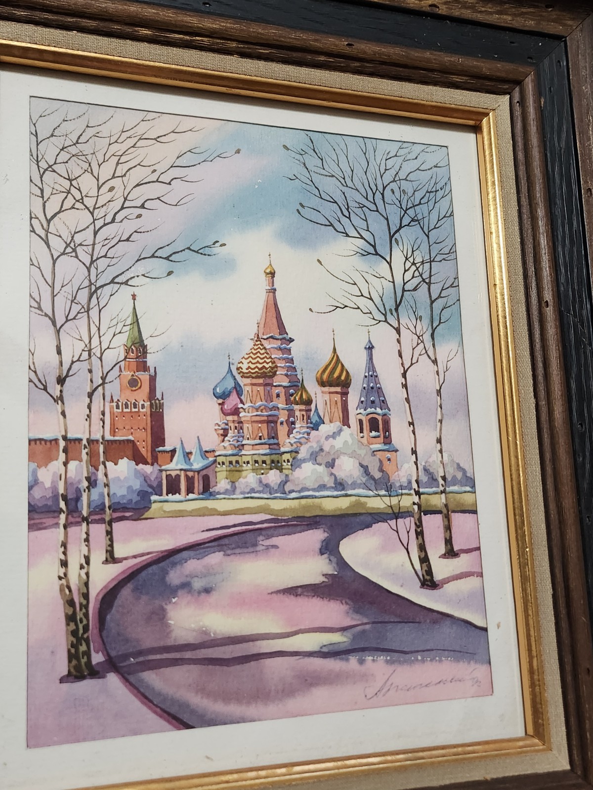 (3) RARE Kremlin/St. Basil’s Cathedral RUSSIA Watercolor ORIGINAL SIGNED Framed