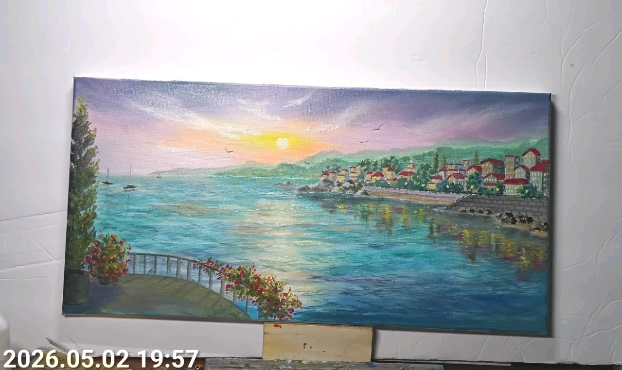 Art 10″/20″ Sunset . Original oil painting, Landscape, seascapeparadise. Seascap