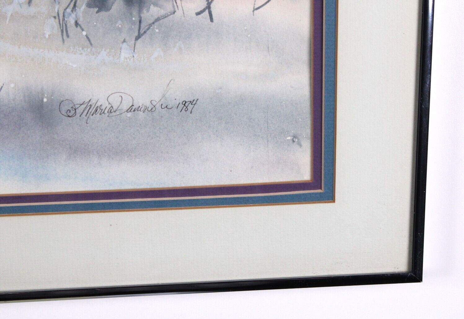 Landscape Winter Scene With Snow Watercolor Painting Signed Illegible 1984