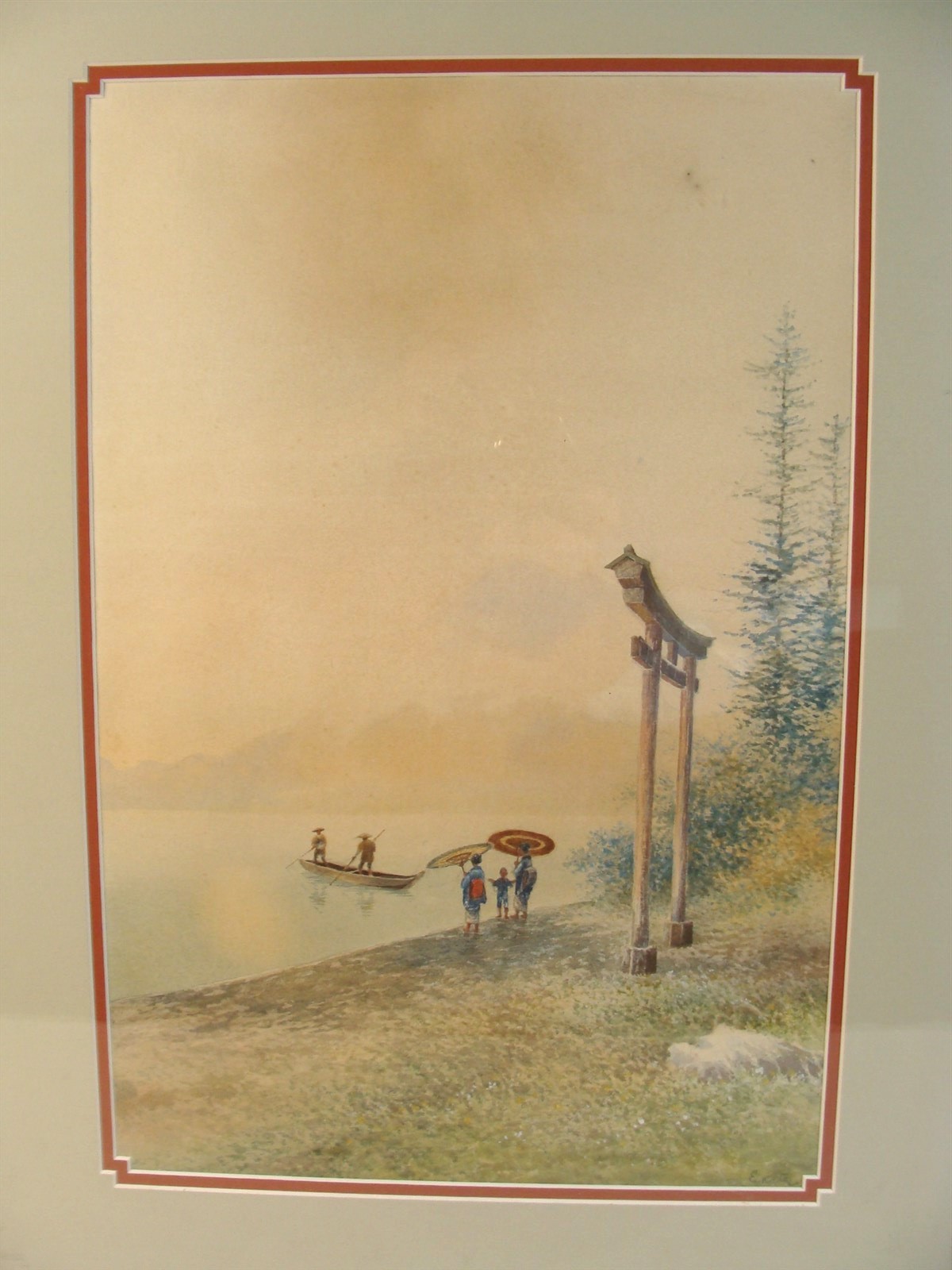 Antique Eizo Kato Japanese Lake Landscape W/C Painting