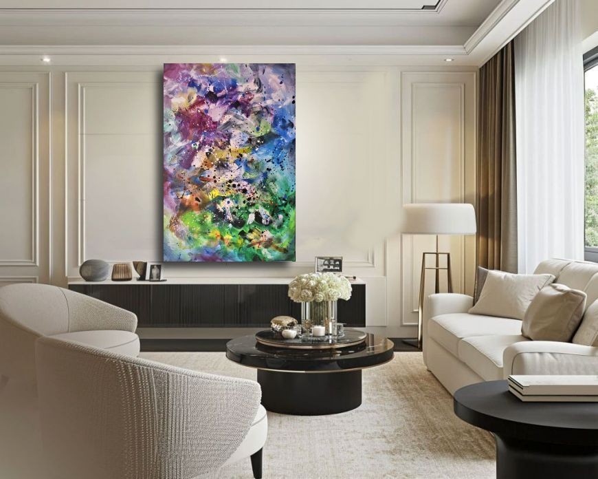 multi color art M. Lang modern contemporary original painting stretched canvas