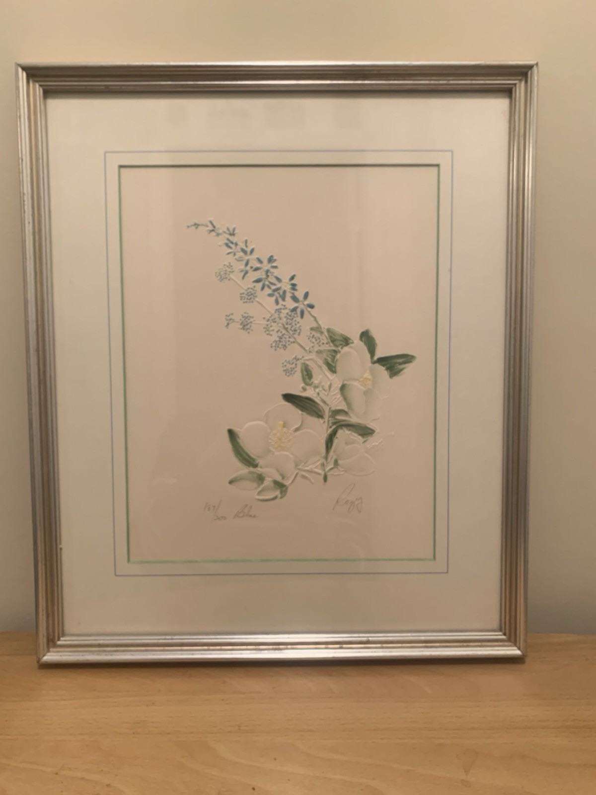 VINTAGE Itaglio / Embossed Print «BLUE» Signed By Rozy Brandwayn Framed & Matted