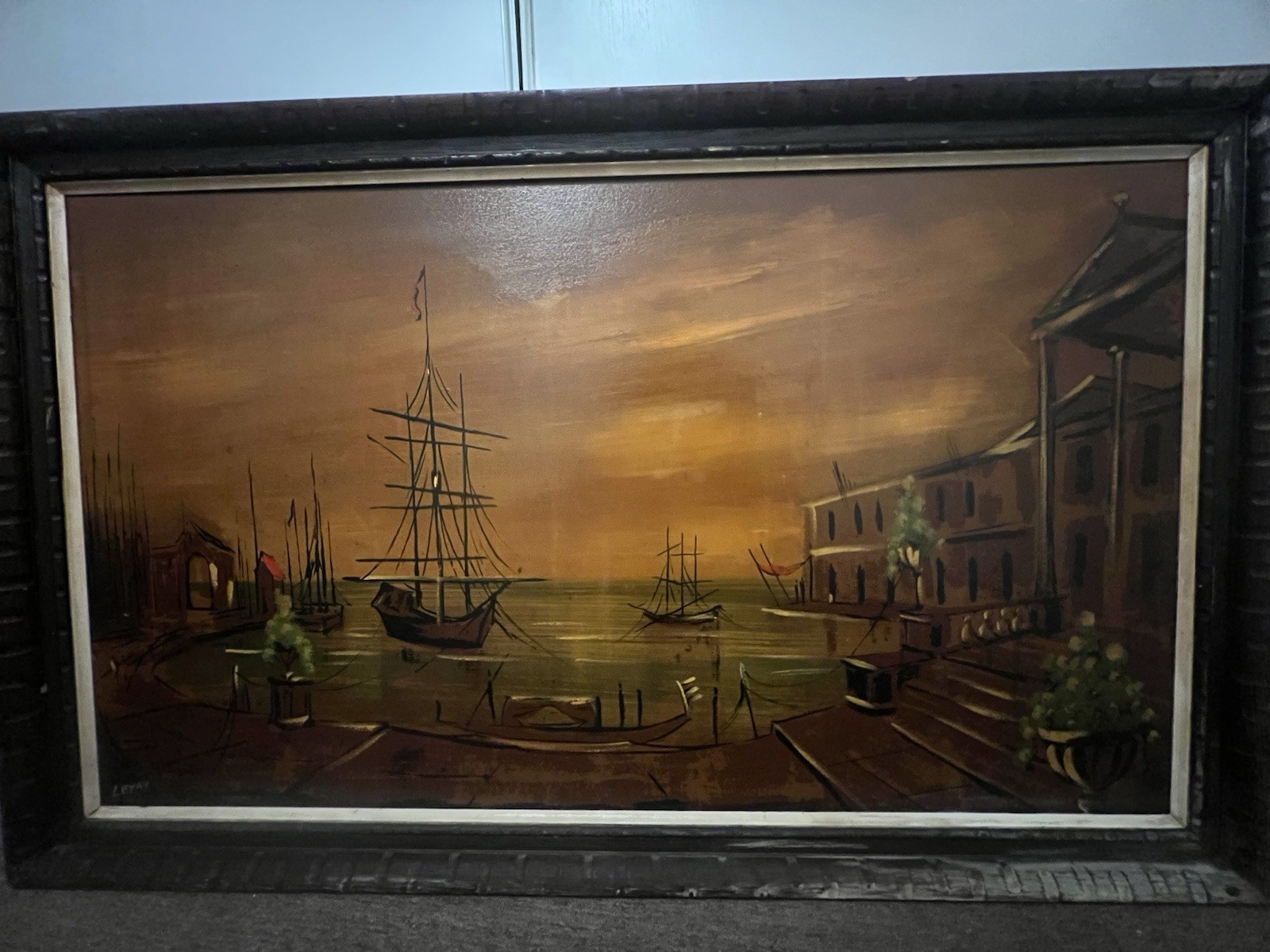 Signed Framed Large Realism Nautical Seascape Ships Painting Single Piece