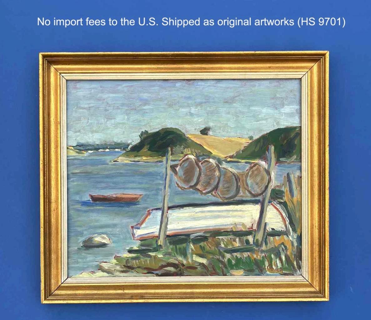 Mid-Century Swedish Seaside Landscape – Signed Oil Painting – ca 1940– COA