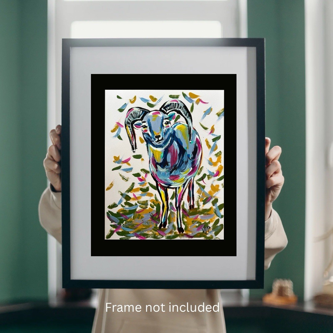 Original 11×13” Expressionist Colorful Confetti Goat VLP Acrylic on Art Paper