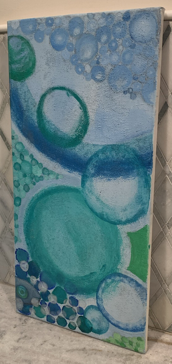 Original Modern Spheres Baubles Bubbles Shades Blue Green Oil Canvas 12”x24”