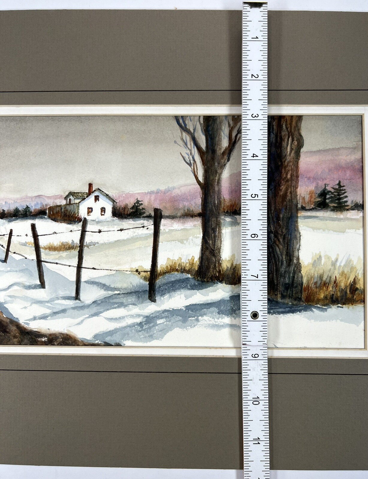 Vtg Watercolor Painting Barn In Winter Landscape Scene 12×16” Fine Art Snow