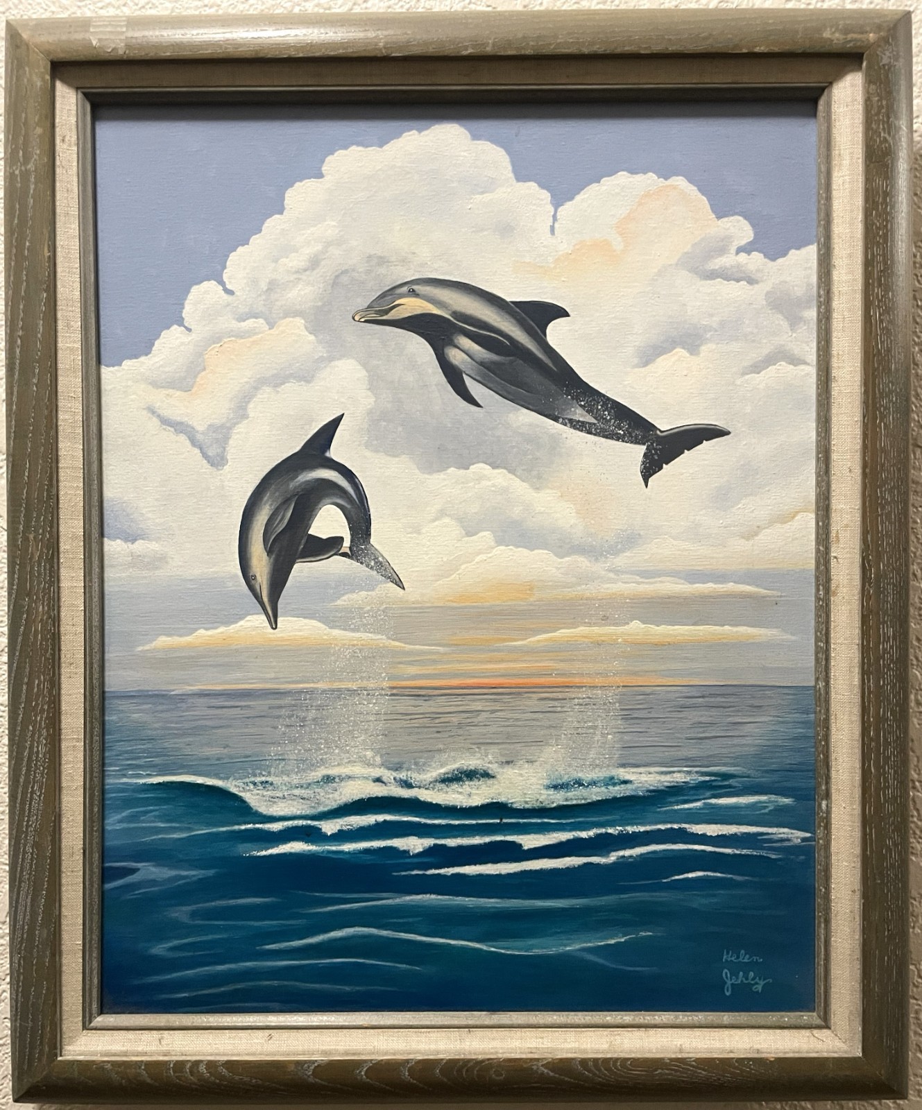 Vibrant Original Painting Helen Jehly Dance of the Dolphins Oil on Canvas