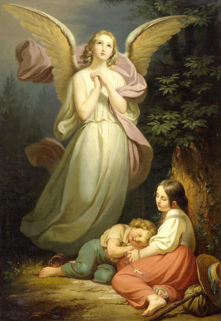 Art Giclee Printed Oil Painting Print Guardian angel with children Canvas