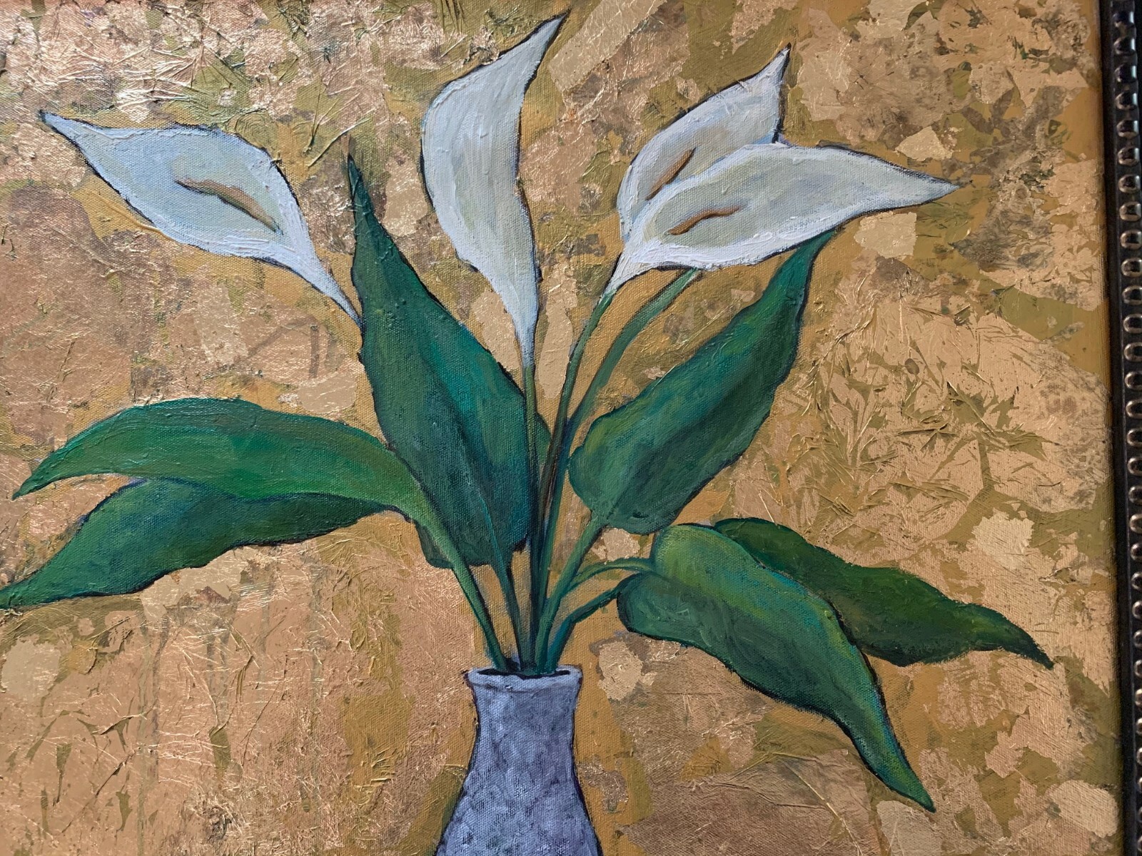 Alexander Khomsky, “Calla Lilies Floral Still Life” – Oil & Gold Leaf on Canvas