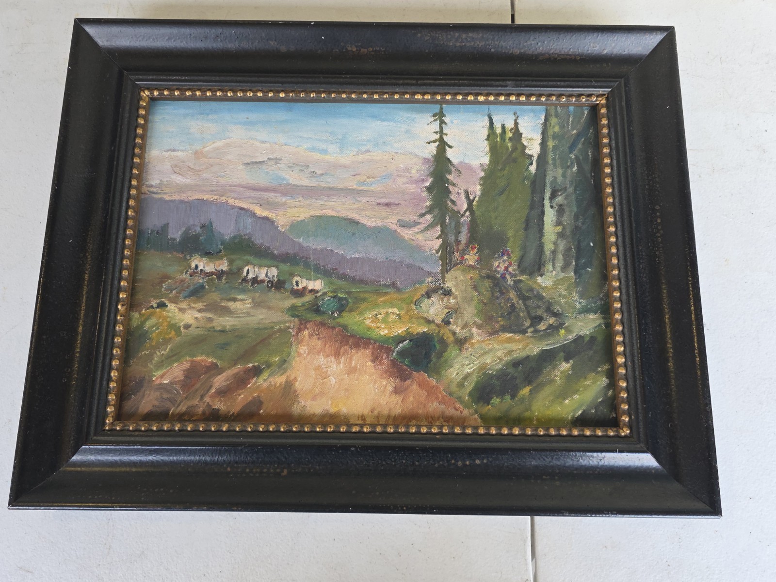 Vintage 1957 «Westward Hunter» Oregon Trail Oil Painting by Murray
