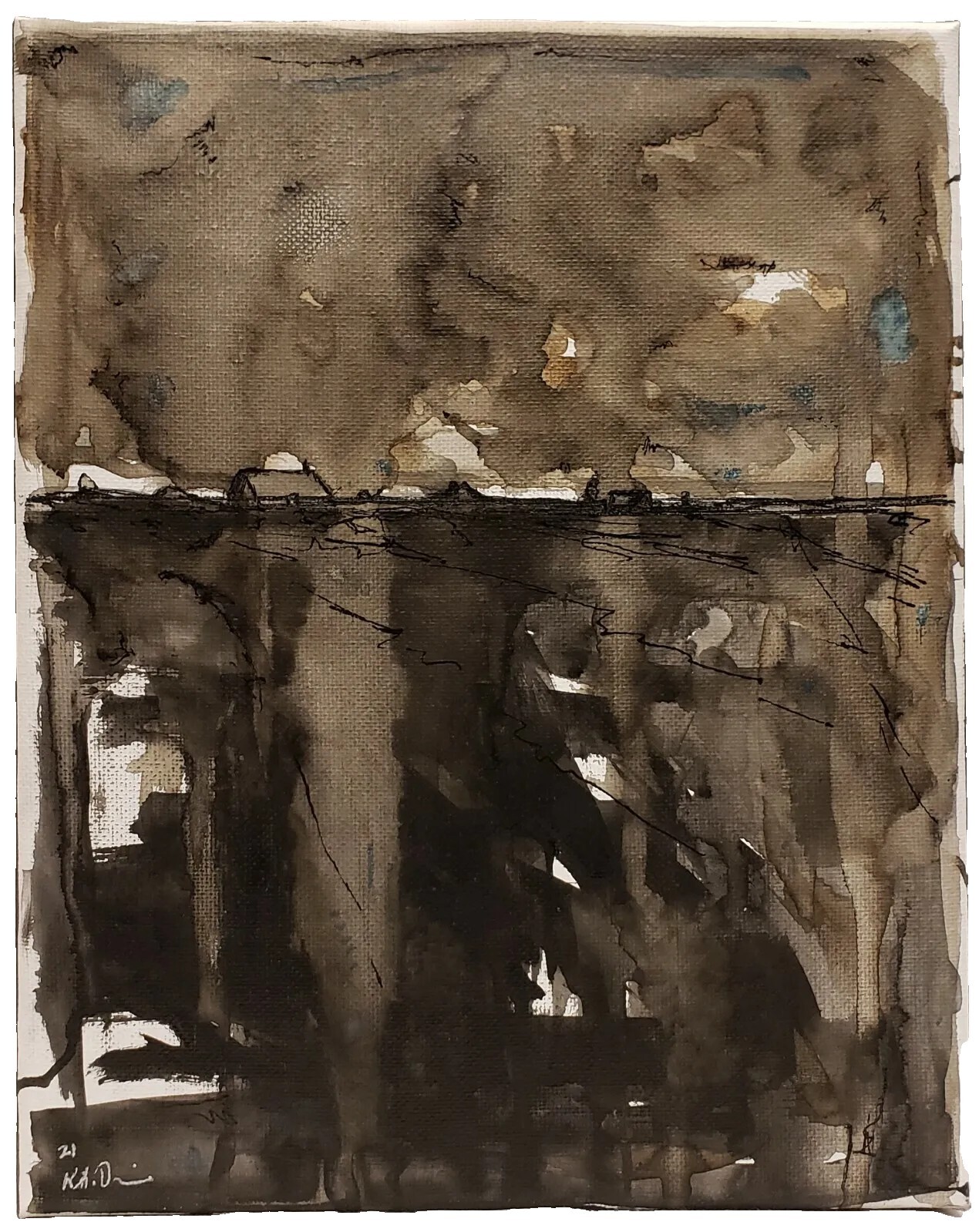 No.964 Original Abstract Modern Minimal Landscape Painting By K.A.Davis