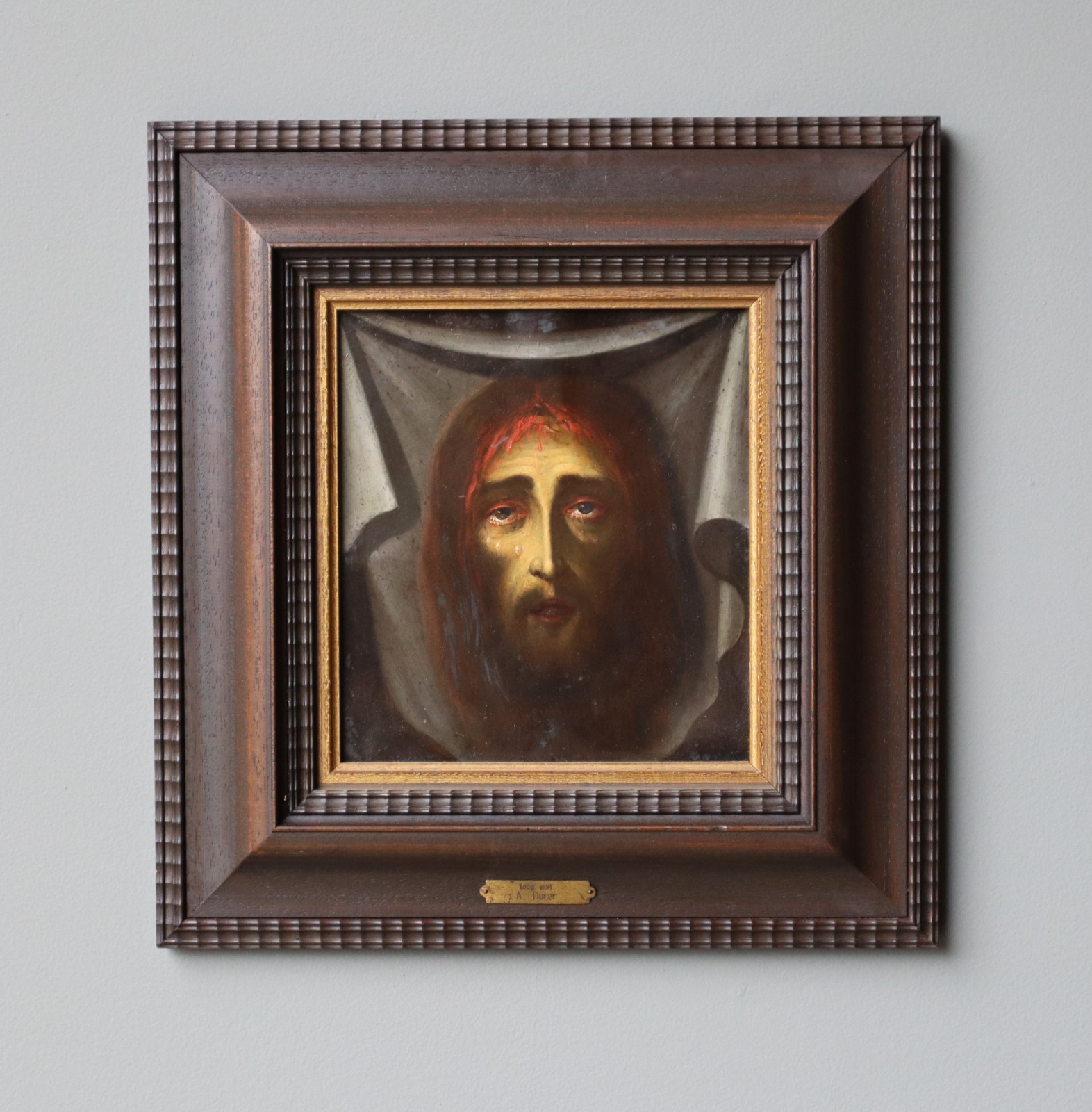 Antique Framed Oil on Copper Painting of The Shroud Of Turin/Holy Shroud/Jesus