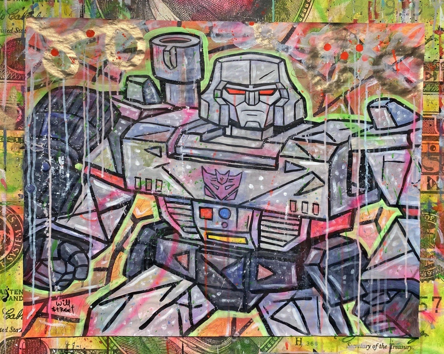 WILL STREET original painting 24×30 / Transformers Art megatron prime pop banksy