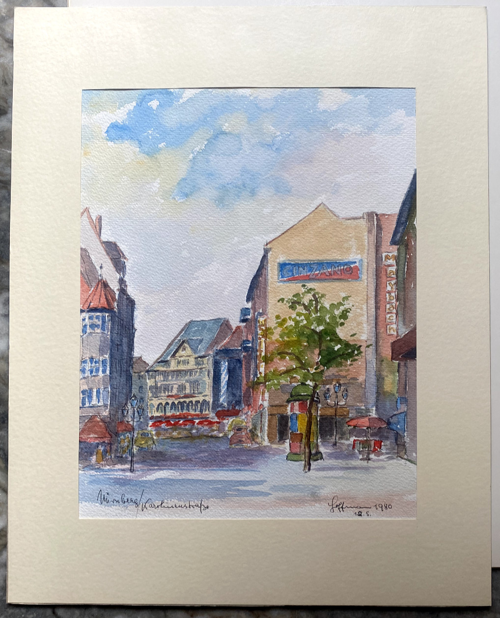 ::WATERCOLOR SIGNED HOFFMANN °NUREMBERG CAROLINENSTRASSE OLD TOWN ALLEY BAVARIA