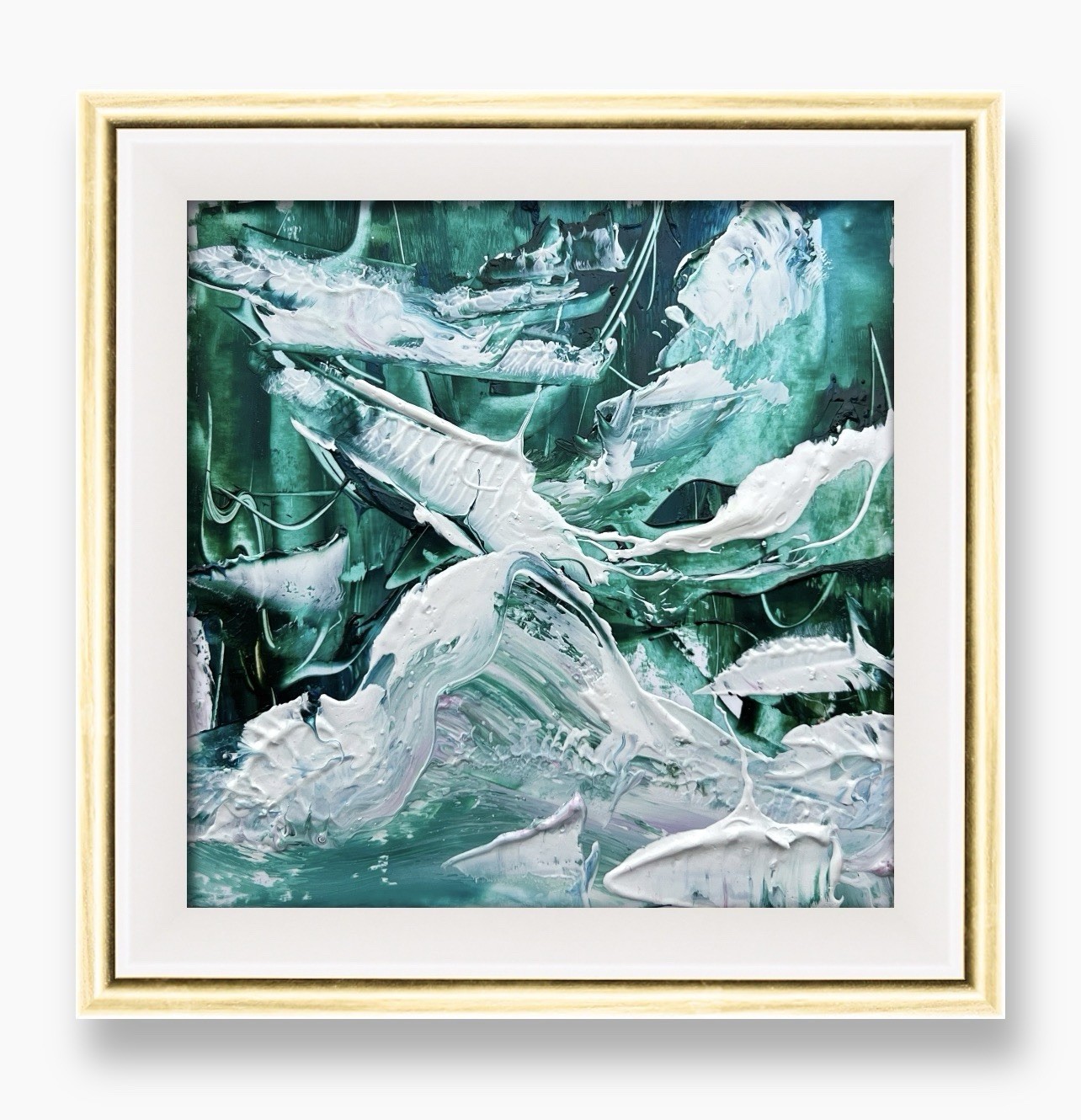 Great Barrier Reef Currents Framed Artwork – Emerald Ocean Original Oil Painting