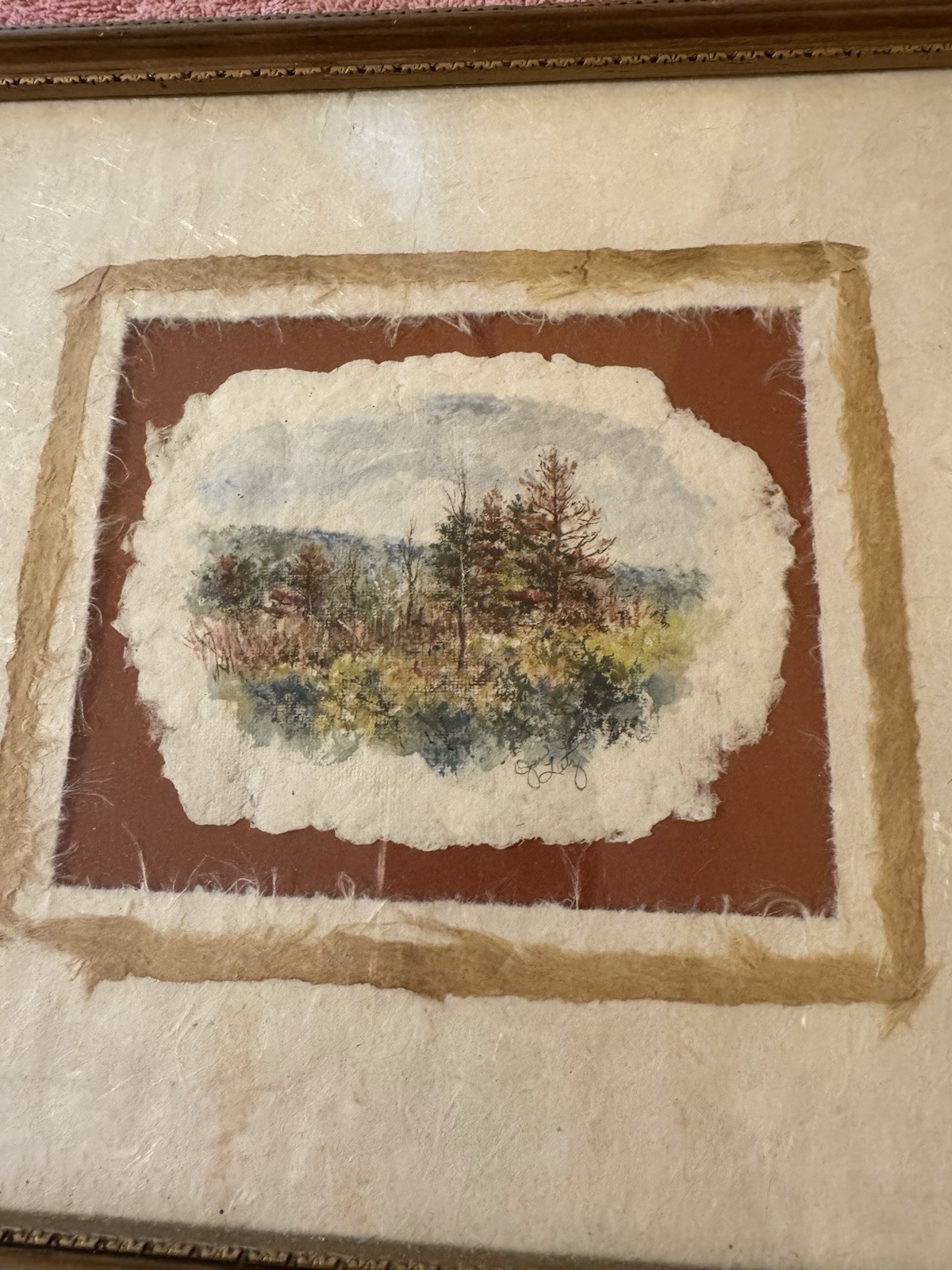 Miniature Watercolor Landscape Signed Painting 3.5×5 Framed w/Conservation Glass