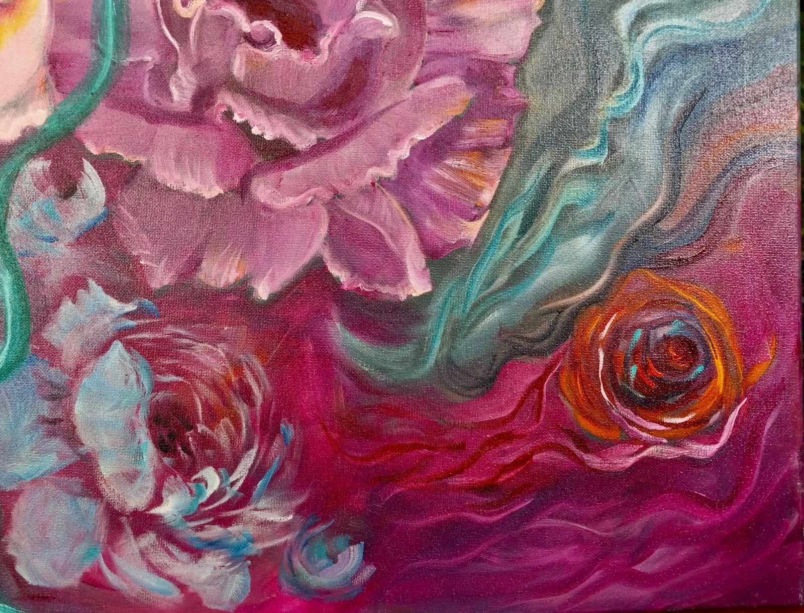 HAWAII ARTIST «FLORAL COLLAGE 11» OVERSIZE PAINTING ONE OF A KIND