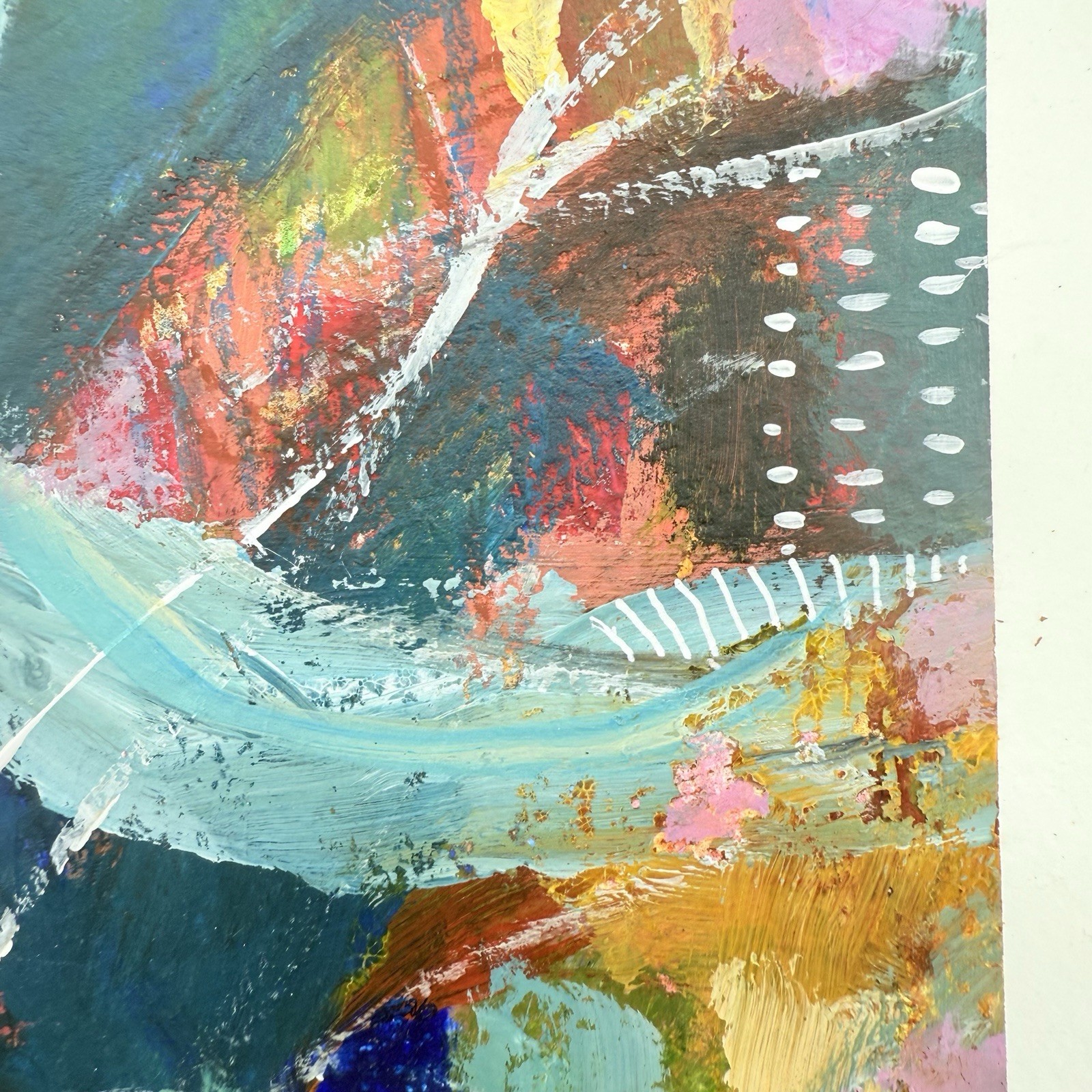 Original Abstract Art Painting on Heavy Paper Colorful Acrylic Signed 9×11.75 E