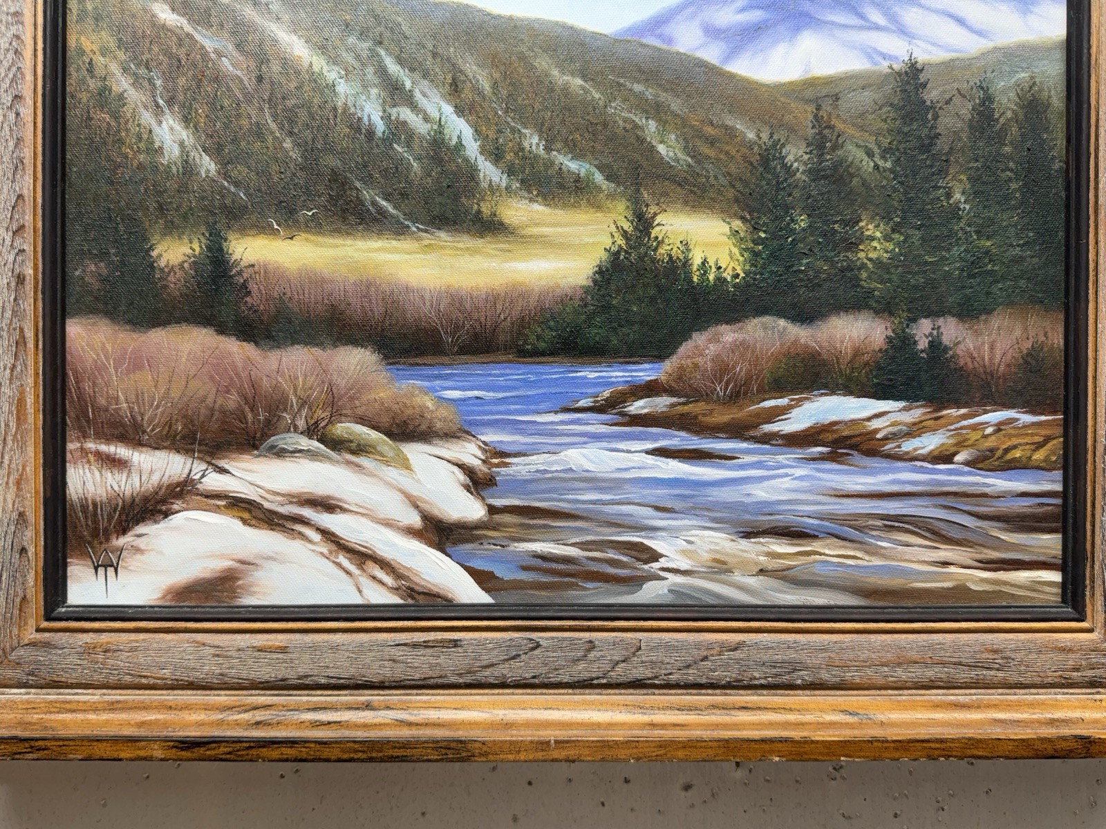 Signed Original Mountain River Forest Landscape Framed Plein Air Framed