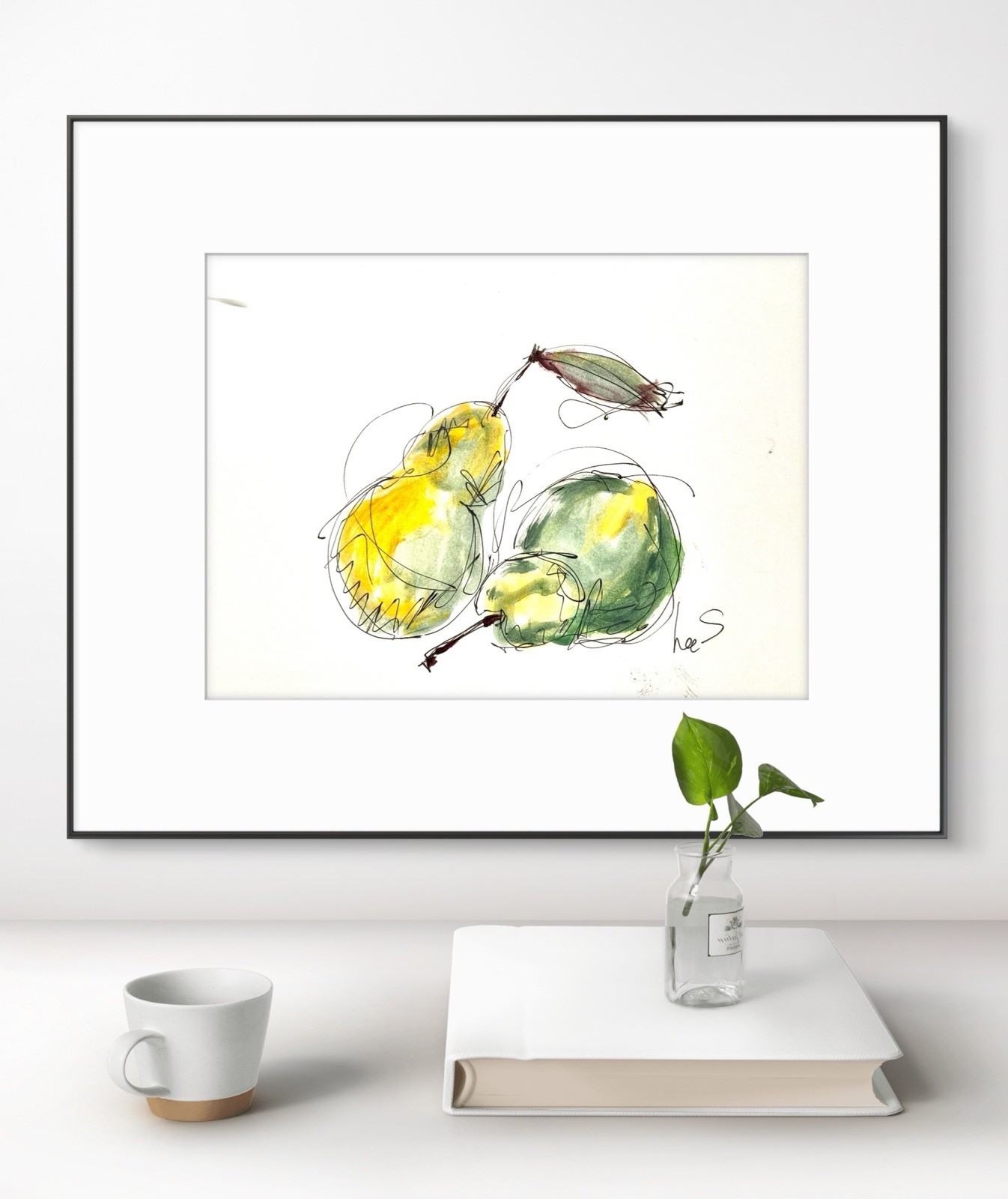 Original Abstract Expressionism 9X12 Pears Paper Ink Colorful Handmade Signed 15