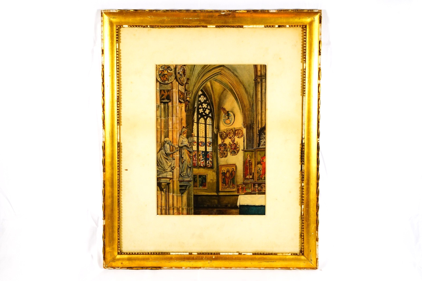 St Lorenz Chapel Church Original Antique Watercolor Painting 1800s Painting