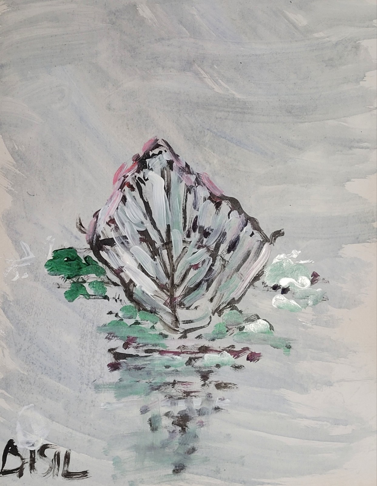 Abstract Expressionist Original Painting Canvas, Boat In Water