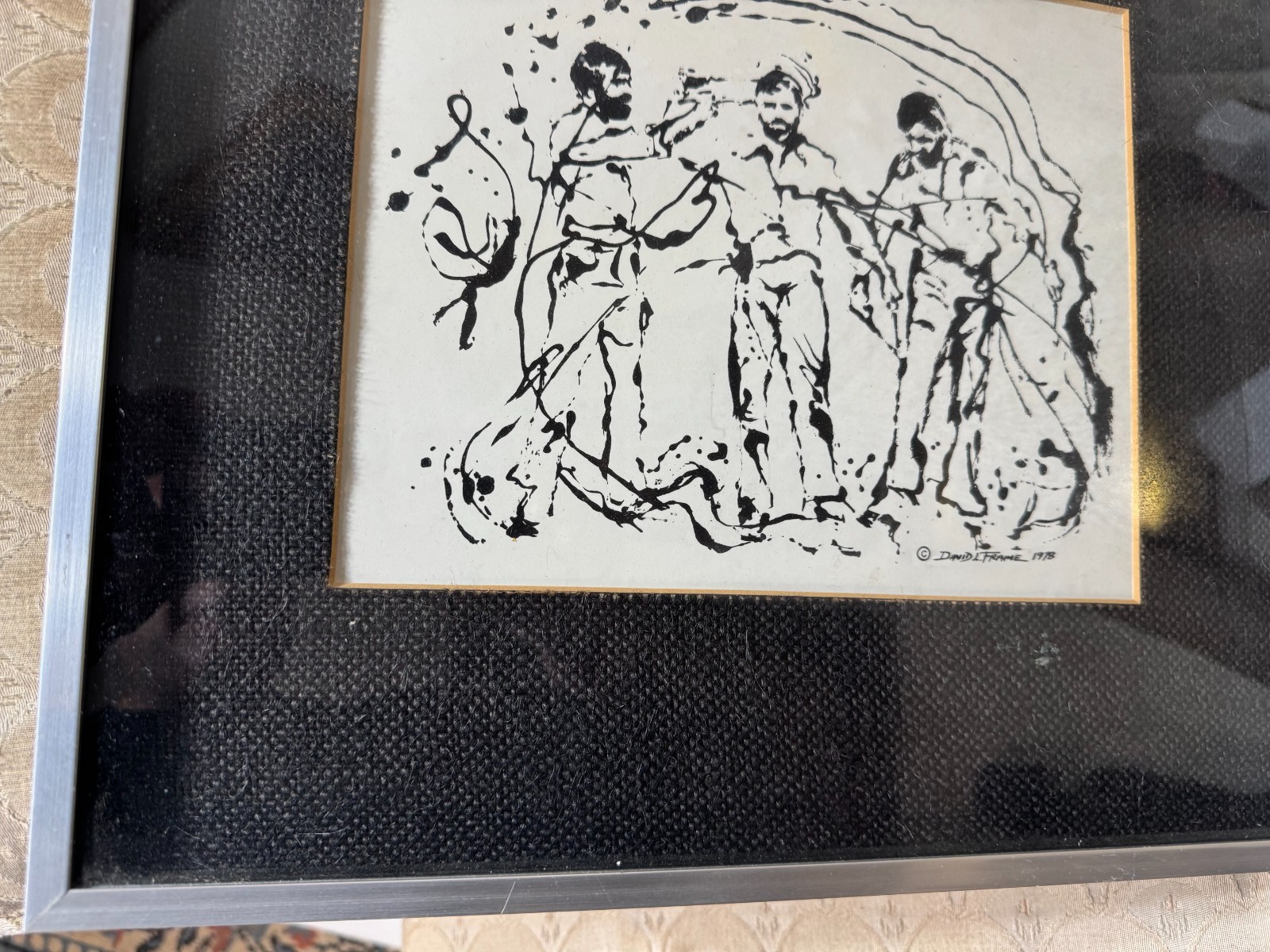 David L. Frame 1978 Pen and Ink Drawing Figural Group Framed Listed PA Artist