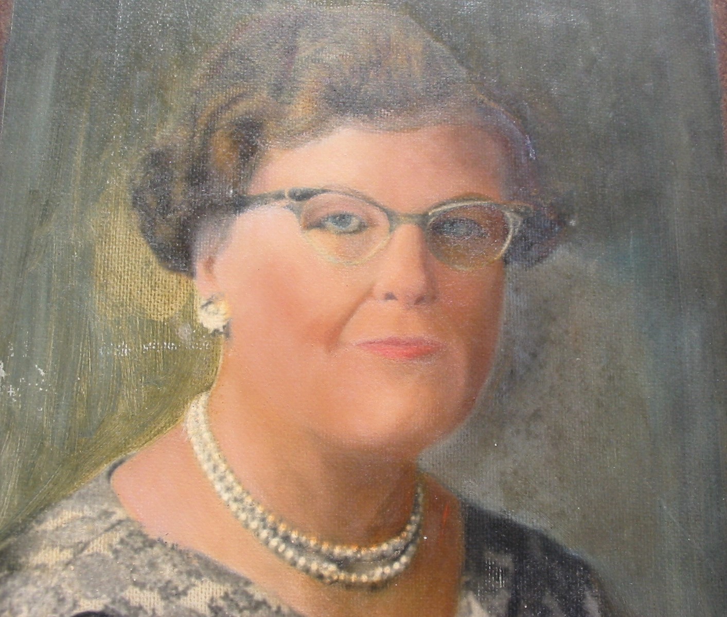 Awesome Vintage Oil Painting The Mother in Law School Teacher 14 by 11 inches