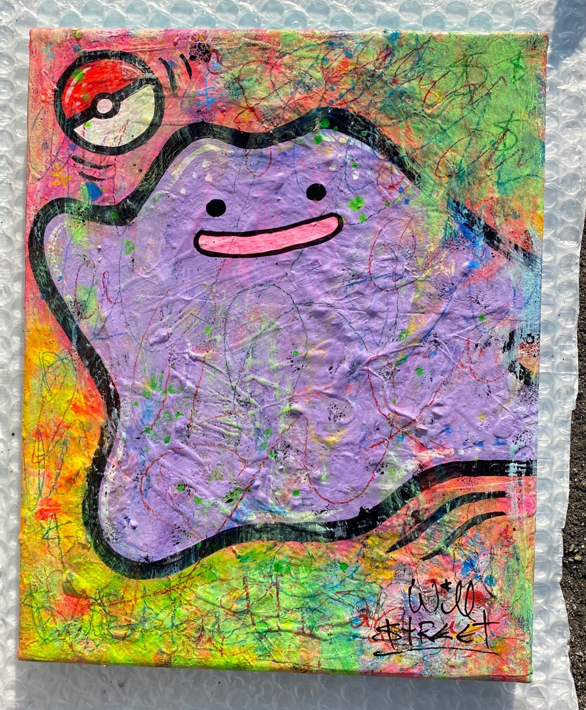 WILL STREET original 10×8 canvas painting/ Pokémon art ditto banksy picasso pop