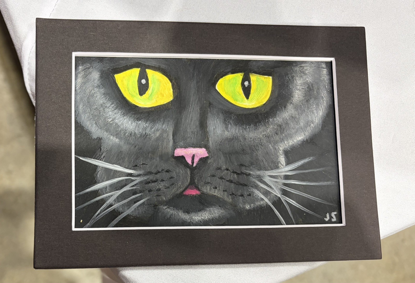 Original oil painting 5 x 7 in including black matte-Free Ship-black cat