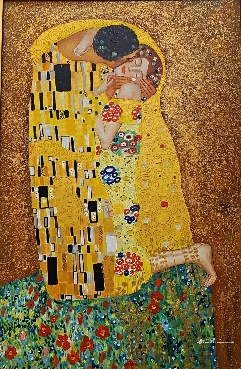 Kiss Klimt hand painted oil painting streched, medium size