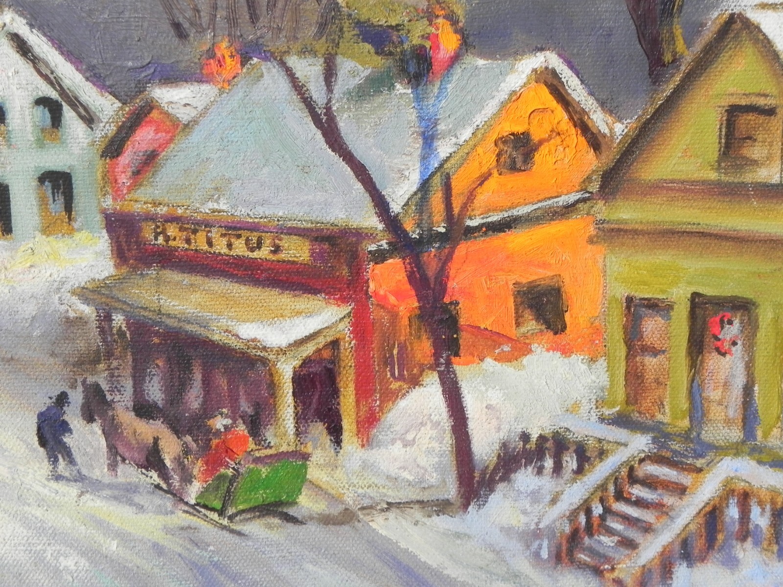 New England winter painting naive impressionist 1979 signed Titus poss. Vermont