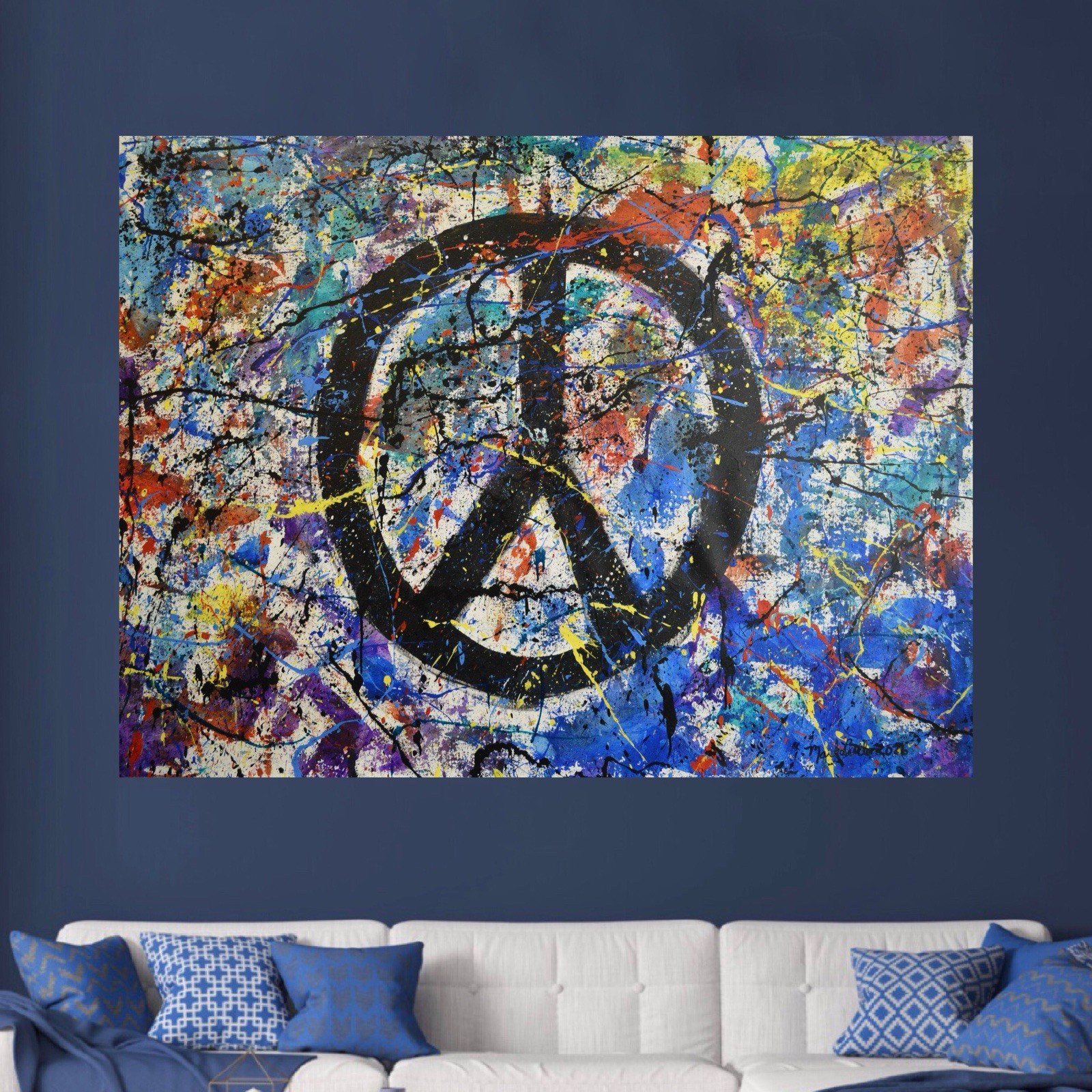 Jackson Pollock Style Giant Canvas Painting 84”X62” (7 Foot) Abstract Modern XL