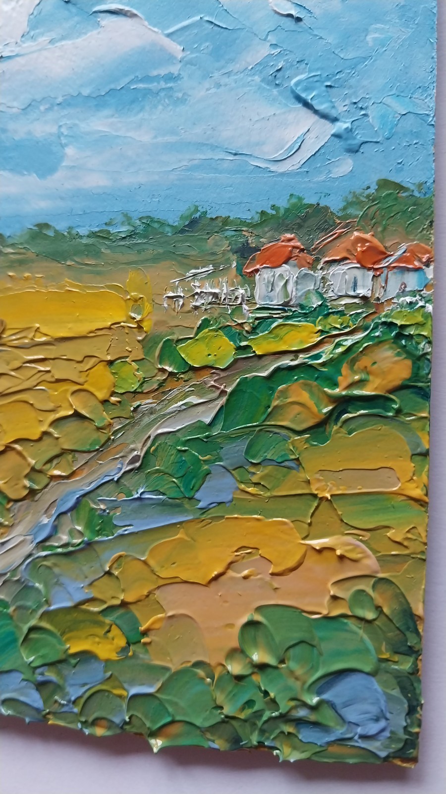 Framed Countryside Farmhouse Landscape Hay Bales Field 4×6 Original Oil Painting