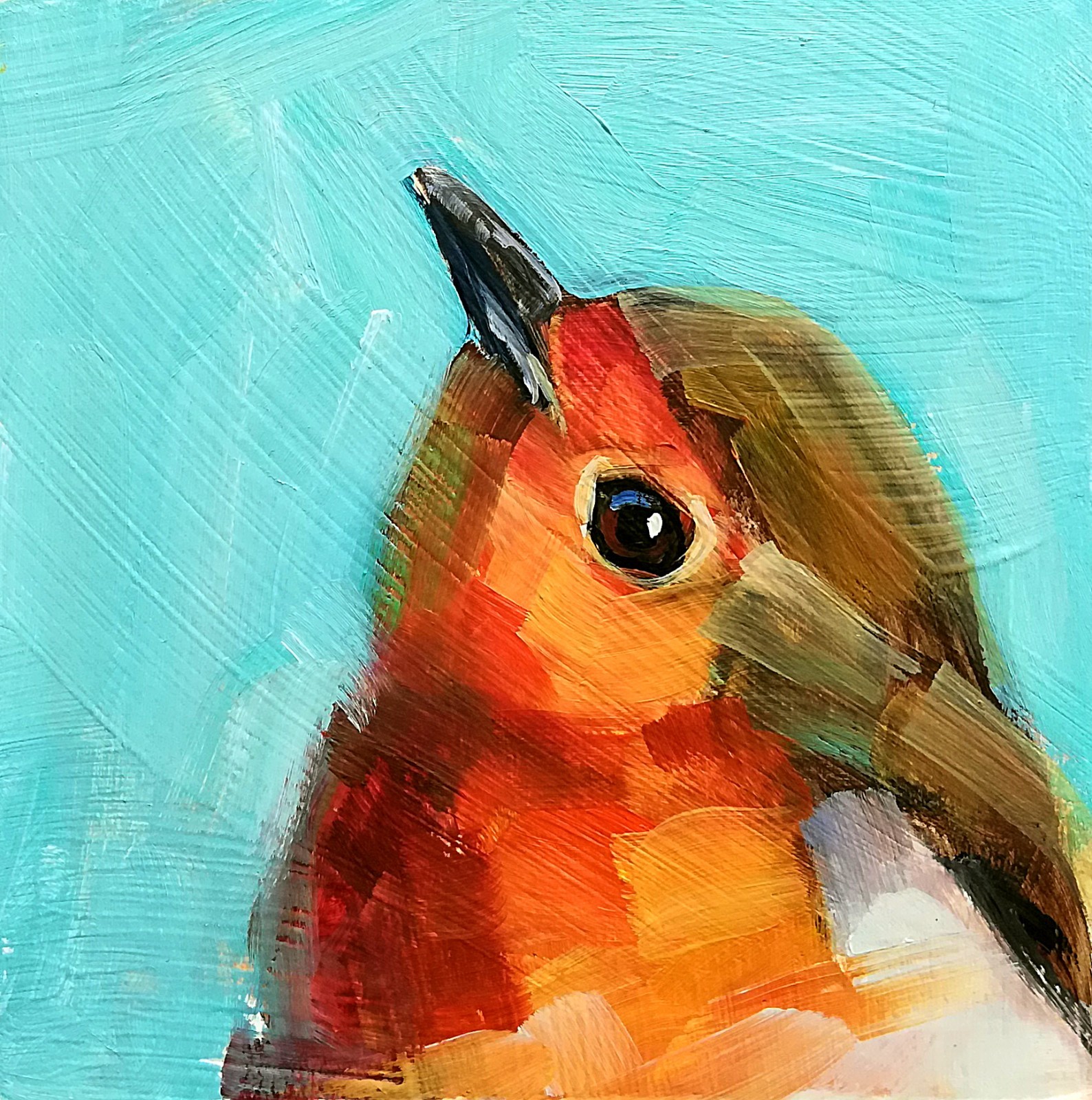 Original Oil Painting Robin Bird Small Art Impressionist Wildlife Gift 4×4″
