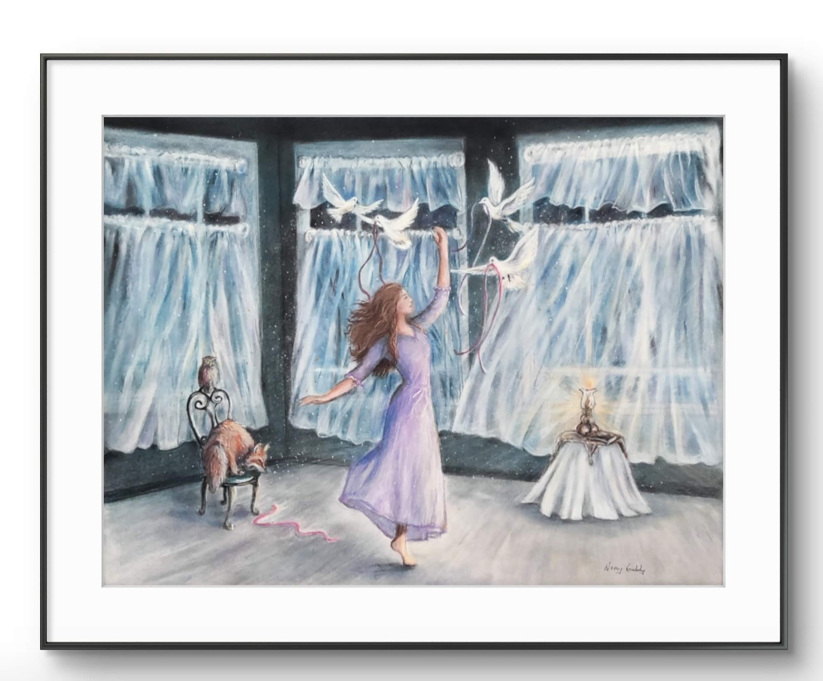 Original Expressive Dancing in Moonlight 14 x 11 Pastel on Pastelmat Paper Art