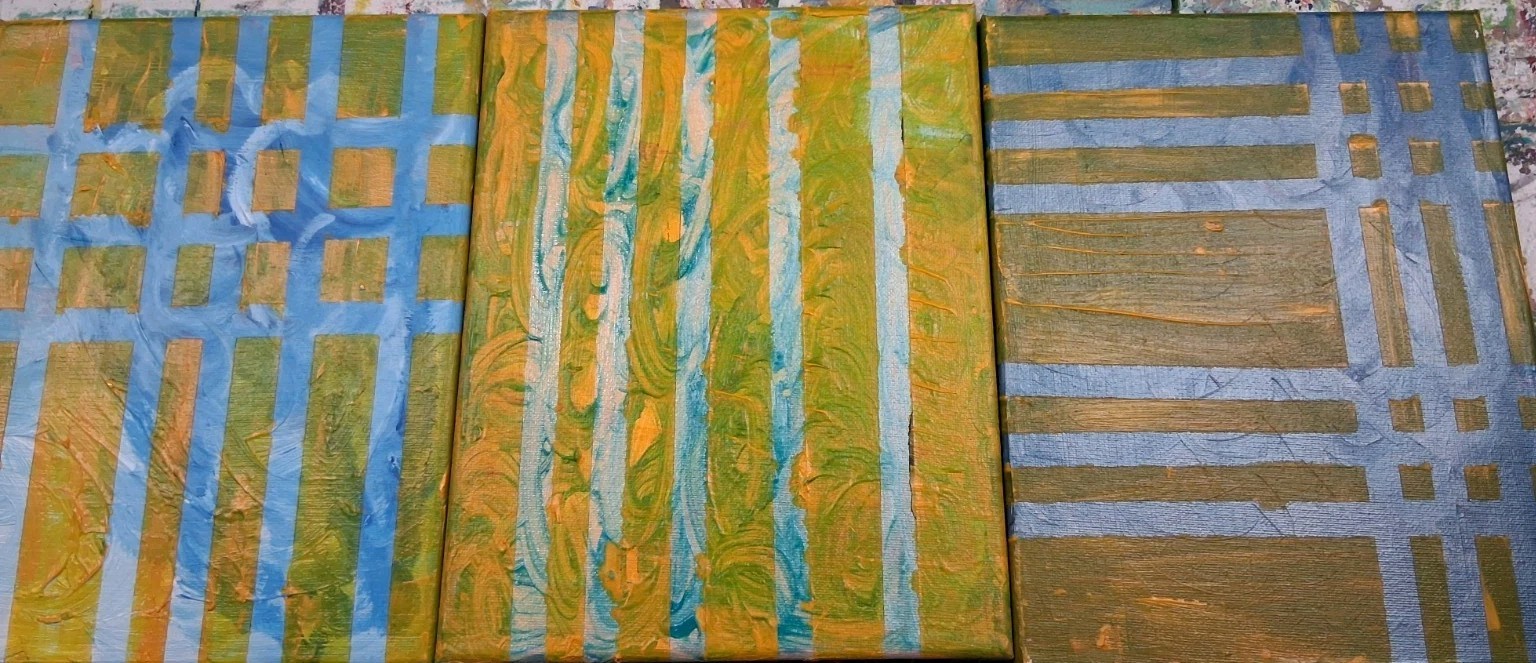 Original 8″ x 10″ canvas Acrylic Abstract Modern Triptic 3 Non-representational