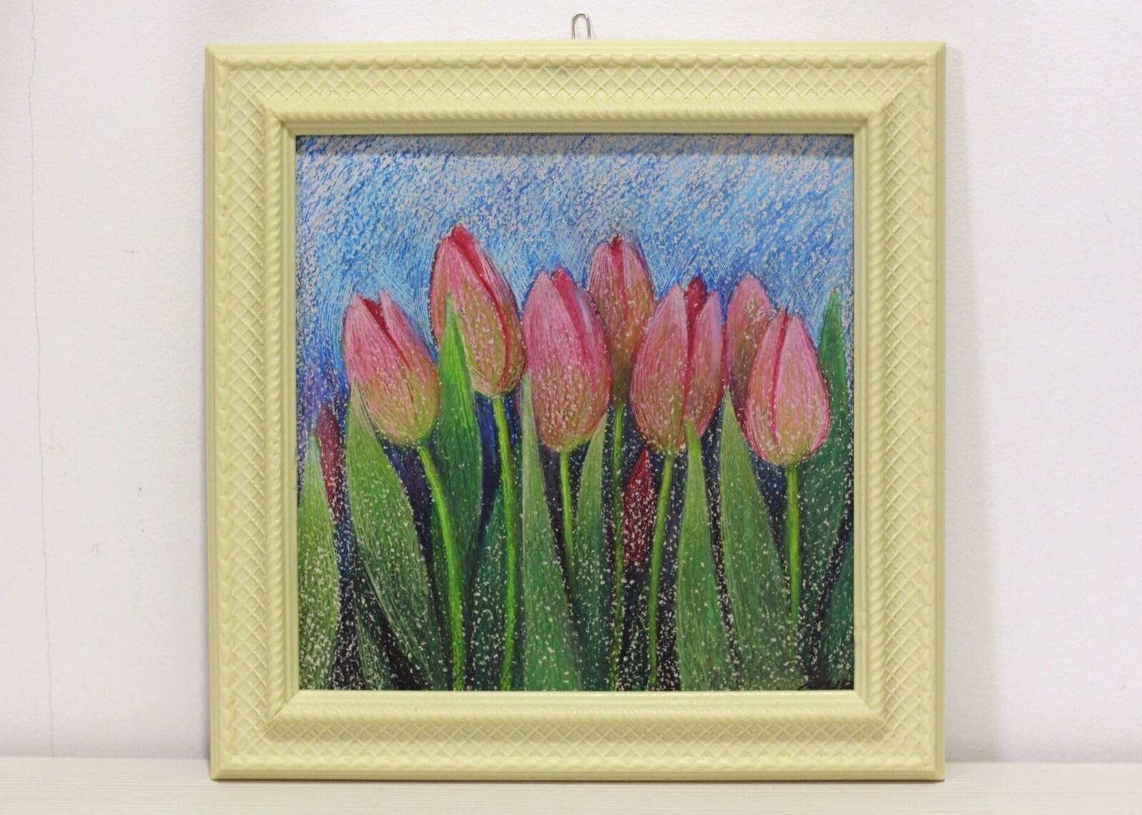 Pink Tulips 7×7 Original Oil Pastel Painting Spring Flowers Hand Painted Artwork