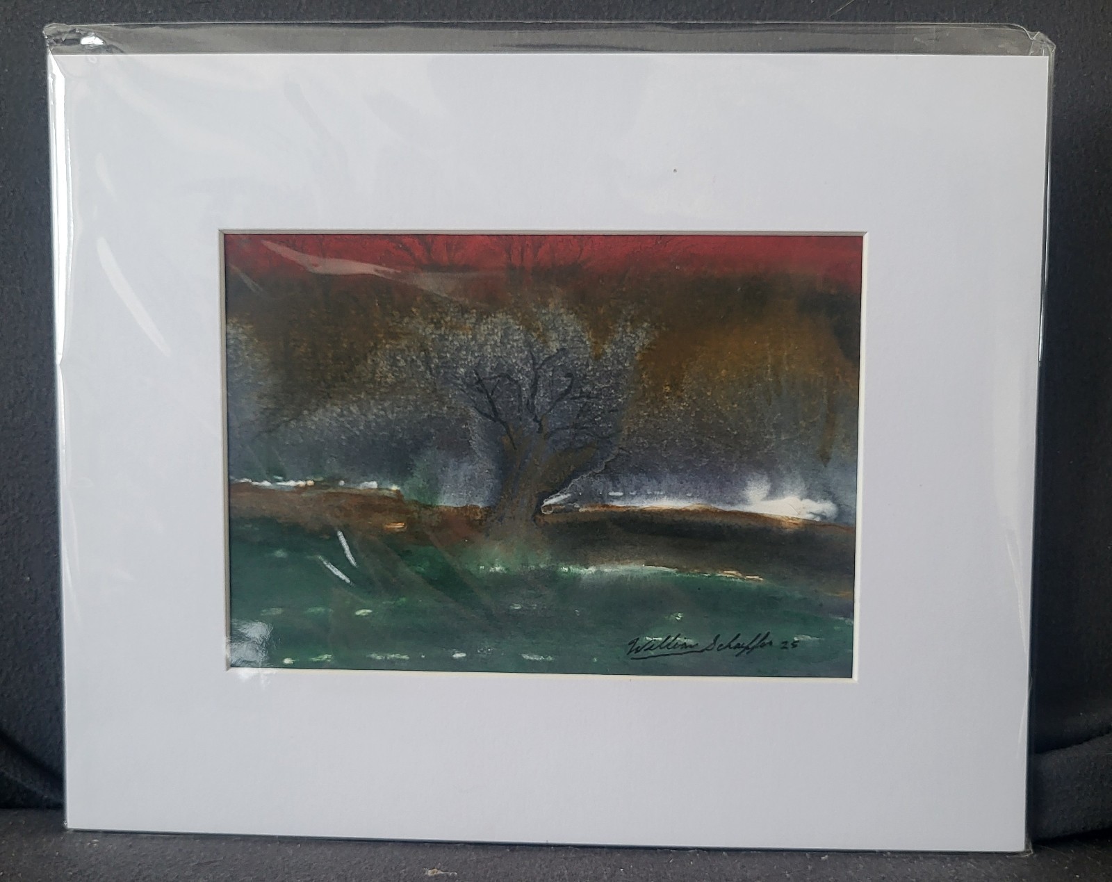 William Schaeffer Original Watercolor Tree Landscape Painting Signed Matted 10×8