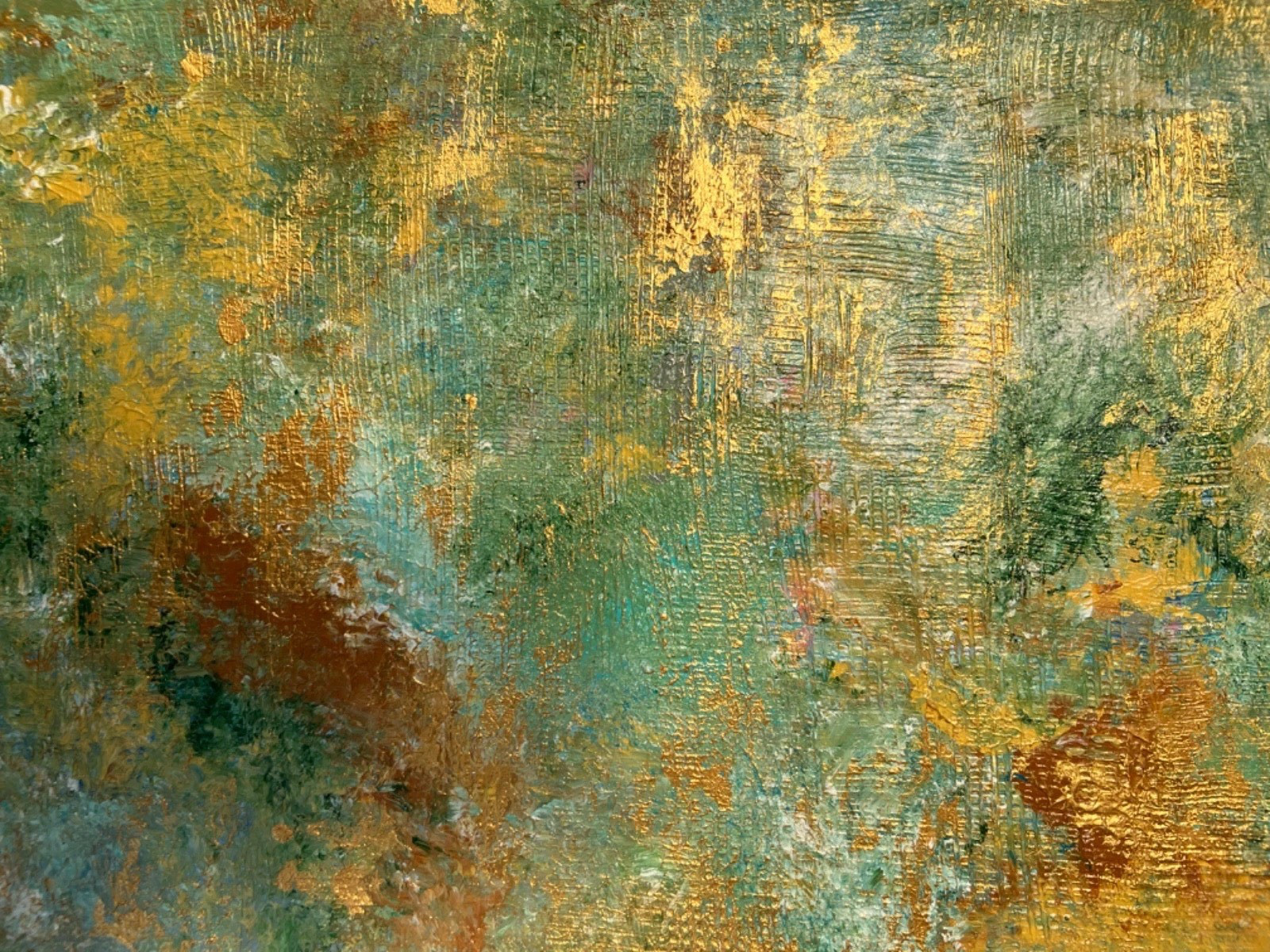 Painting Abstract Art 11 x 14 Original Acrylic Green Gold Jimarieart