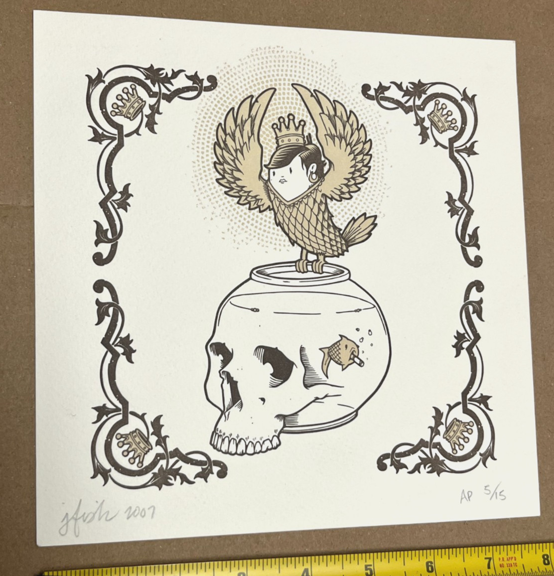 Jeremy Fish 2007 Letterpress art print 8×8″ signed #5 /15, art bunnyskull
