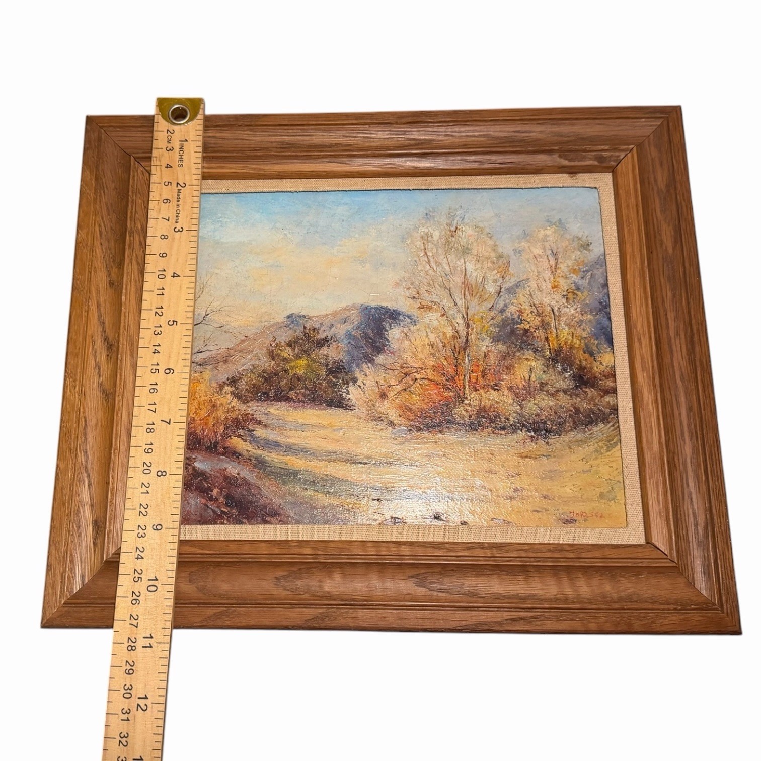 Vintage Signed Autumn Mountain Landscape Oil Painting Framed Rustic Cabin Art