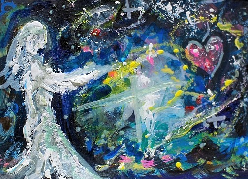 ACEO Original Painting TWIN FLAME Love Divine Energy Soul Union Spirit Stars ART