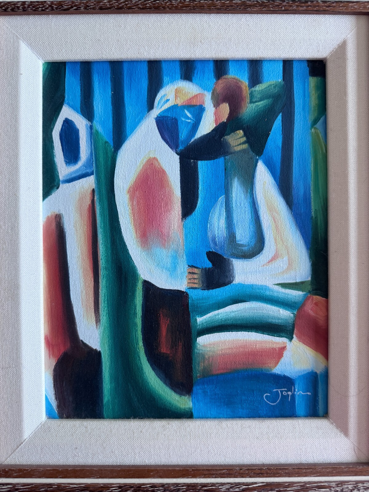 Signed Abstract Painting on Canvas Modern Art Vibrant Figures
