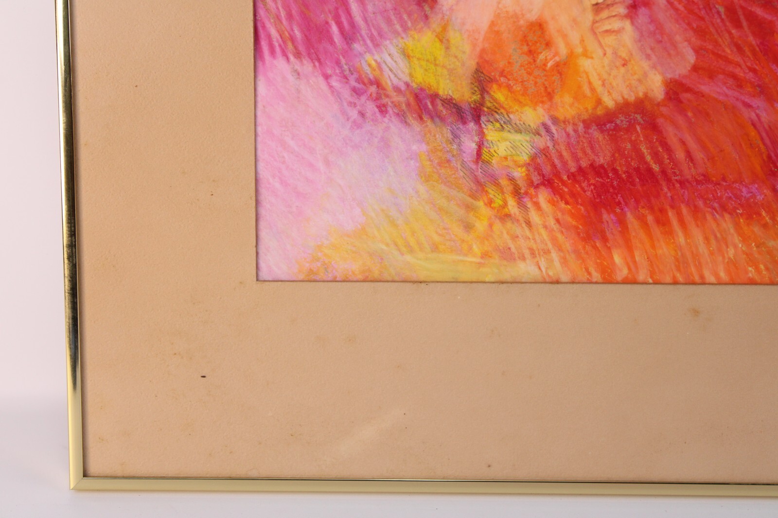 Mid Century Pink Abstract Oil Crayon Painting On Paper Signed Richard Terrell 64