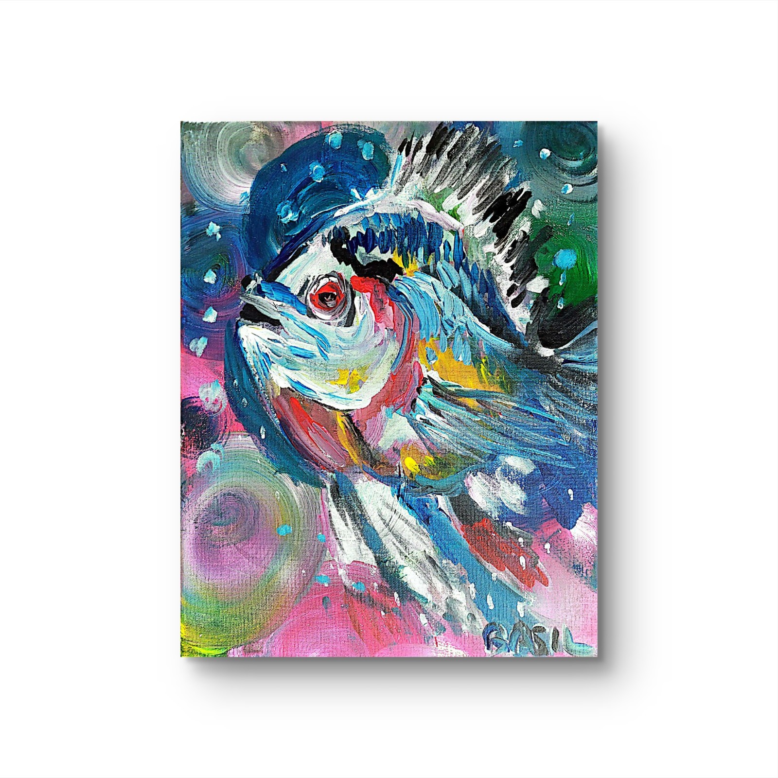 Vibrant Fish Abstract Expressionism Canvas Painting 11×14